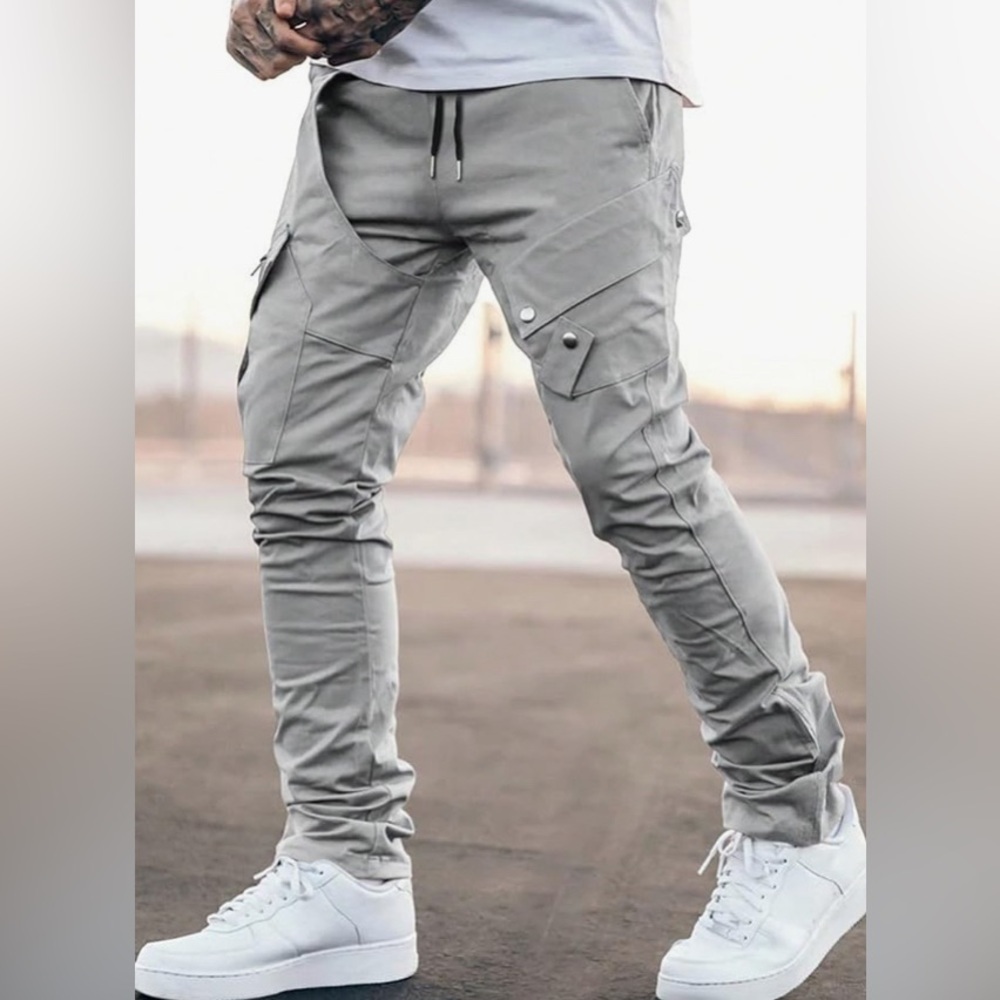 NEW - Drawstring Elastic Waist Flap Pocket Cargo Pants Outdoor Hiking Trousers